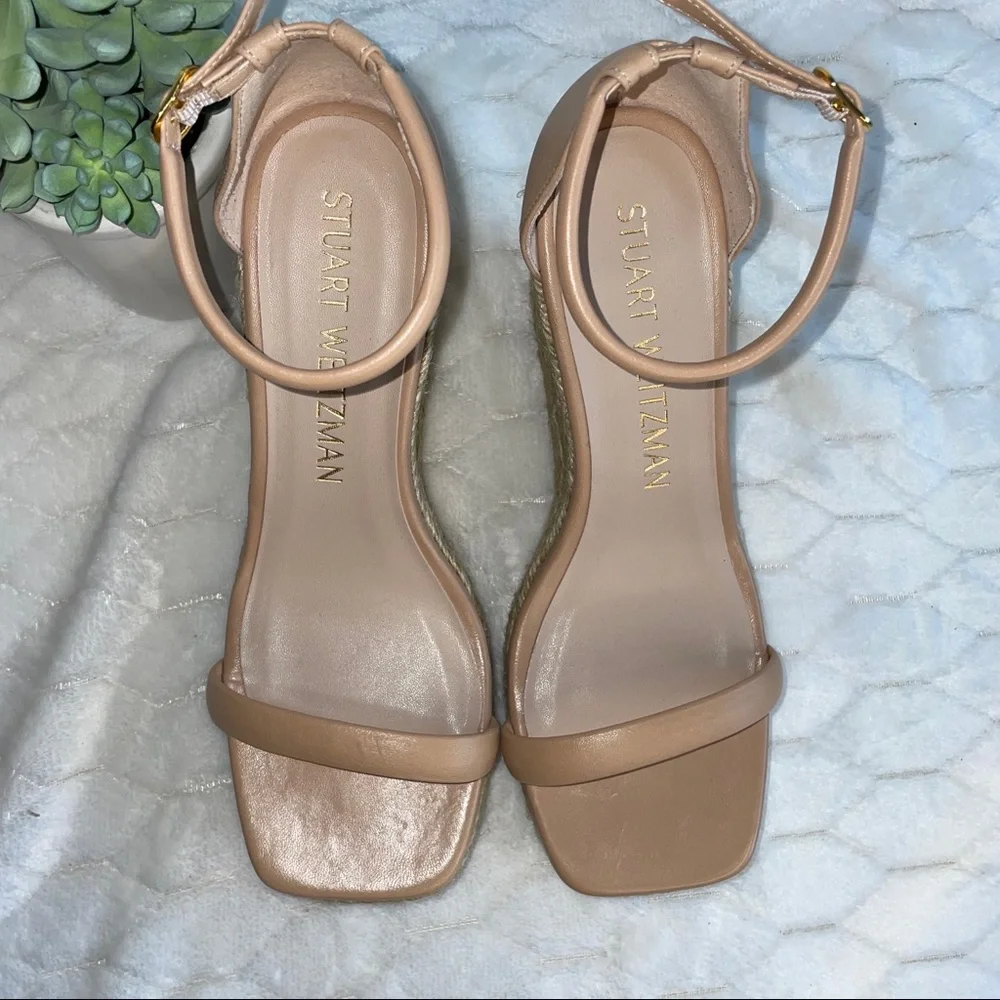 Stuart Weitzman Nude Tan Espadrille Wedge Sandals